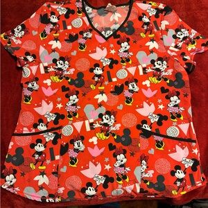 Disney Mickey Mouse Red and Black Scrub Top